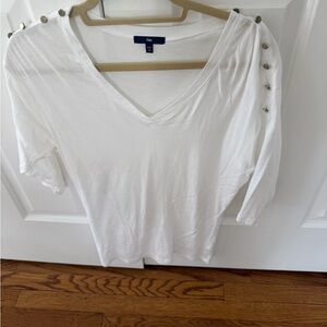 GAP White Short Sleeve V-Neck Top with Shoulder Buttons